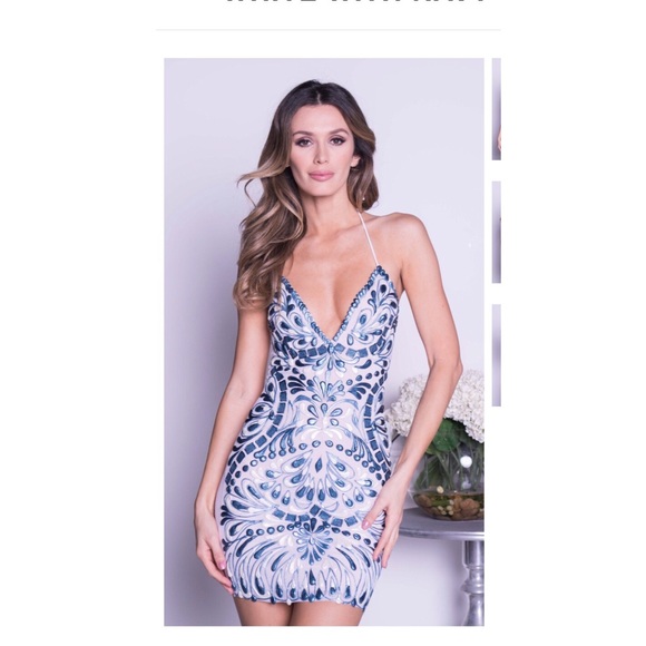 Holt Miami POE BUSTIER DRESS IN WHITE WITH NAVY - Picture 1 of 2